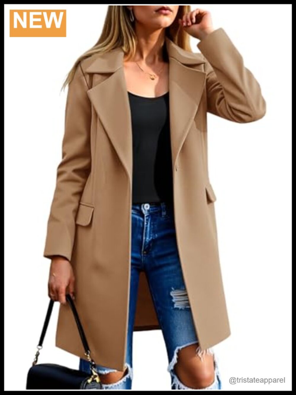 Fazortev Women's Pea Coat Notch Lapel Single Breasted Trench Coat